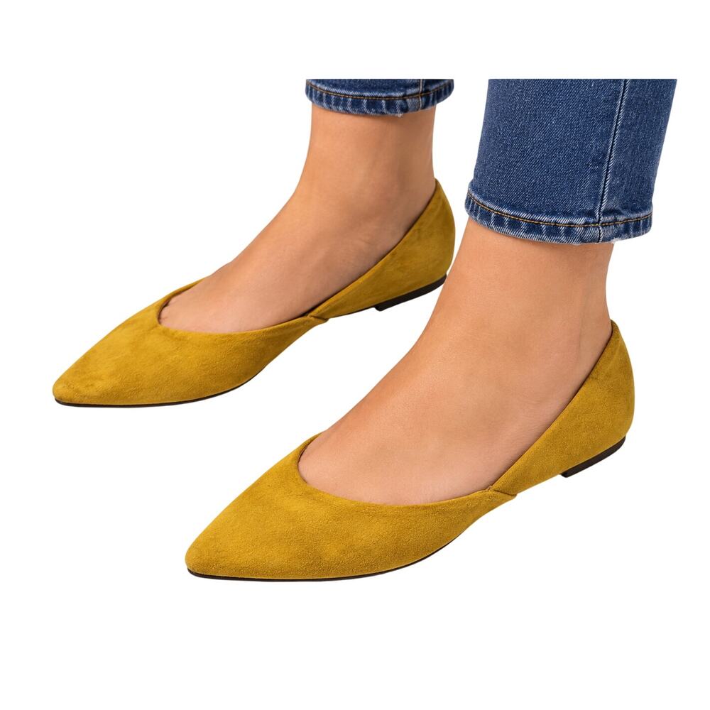 Mustard Yellow Suede Pointed Toe D’Orsay Flats Memory Foam Women’s Shoes 10